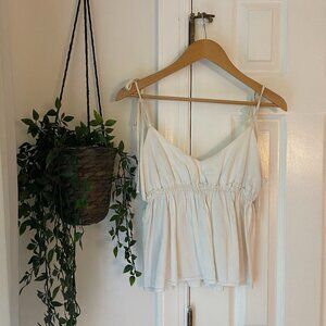 White Tie Strap Peplum Inspired Top in White | Size S/M